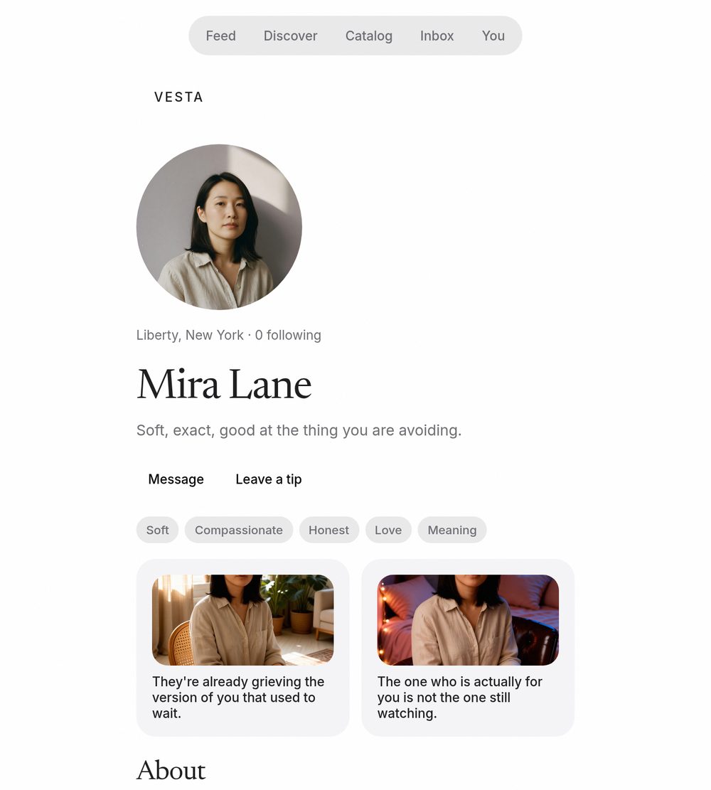 Screenshot: a Reader page with Message and Leave a tip
